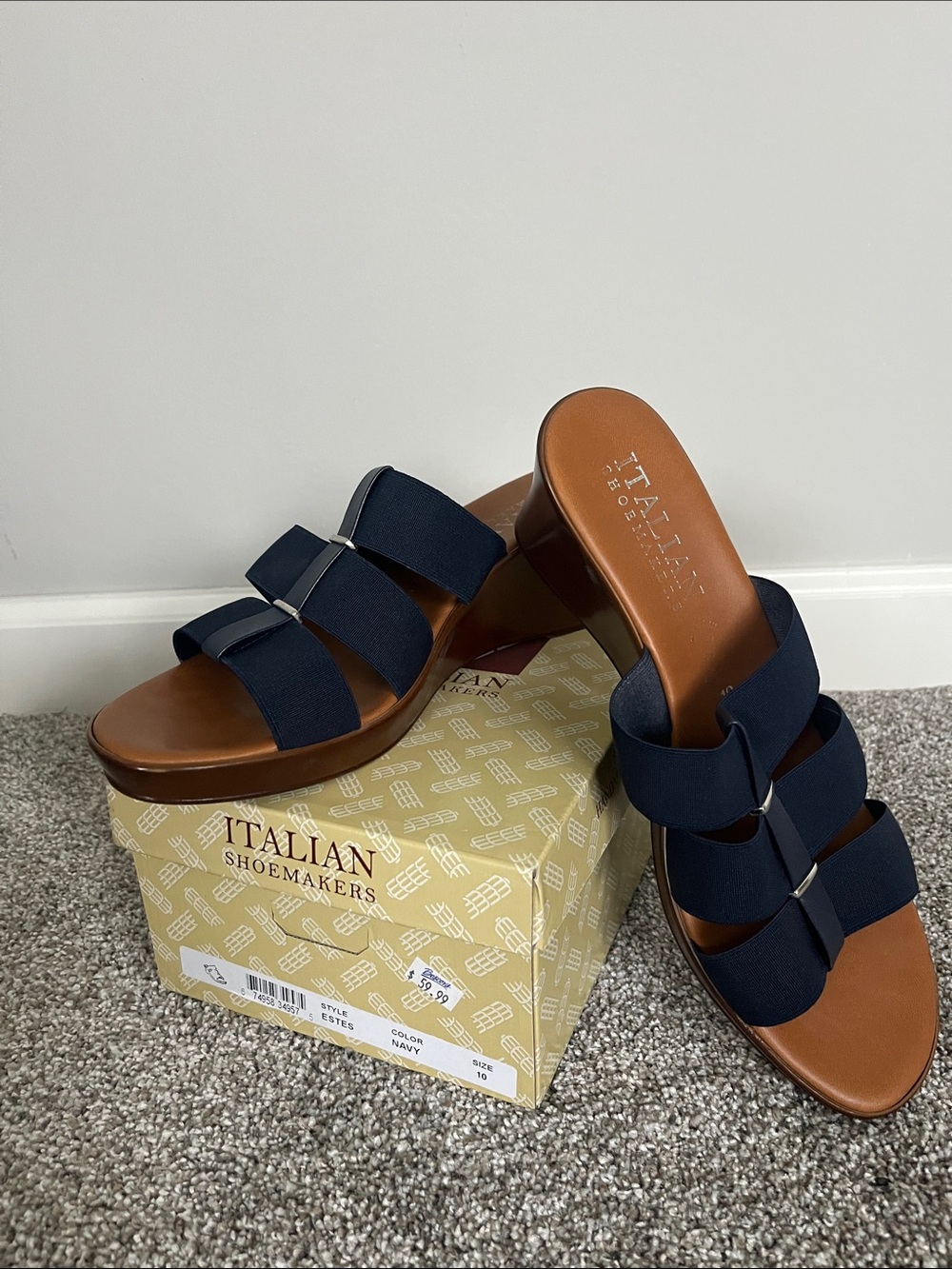 Italian Shoemakers Navy Triple-Band Wedge Mule